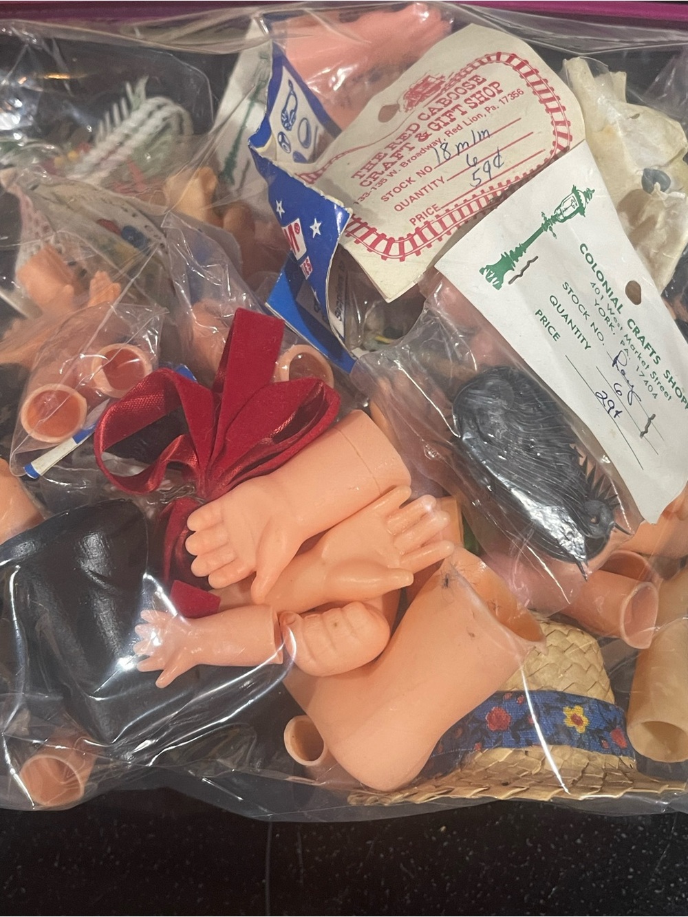 Mixed Lot of Vintage Doll Parts/Items Lot NOS Plastic New/Opened Entire bag